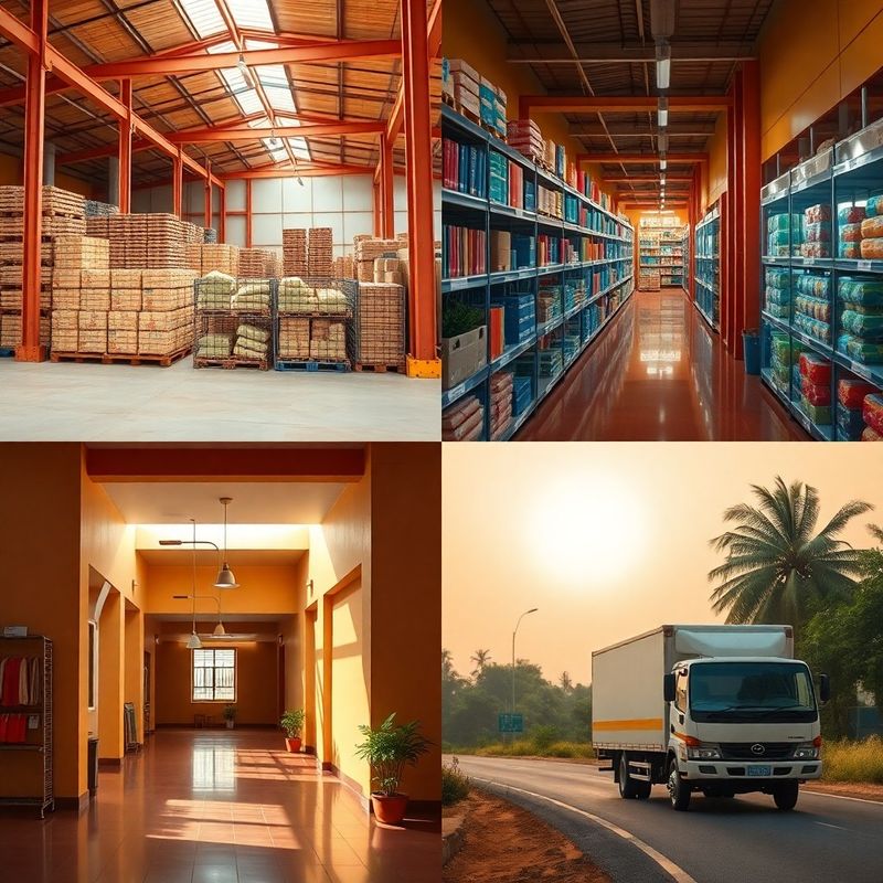 Montage of Ugandan business sectors: agribusiness, retail, health, and logistics