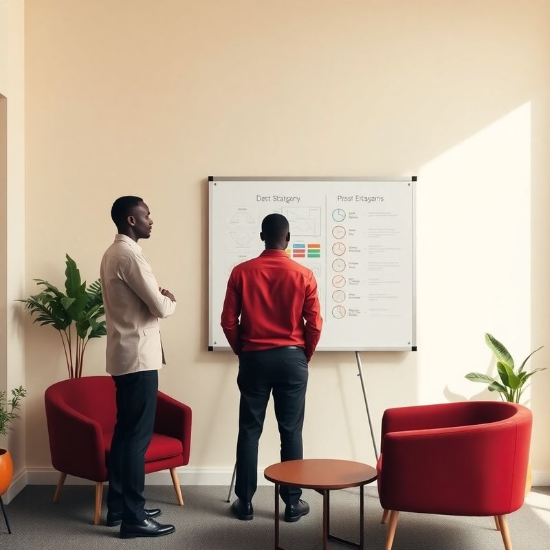 Two Ugandan consultants at a strategy whiteboard